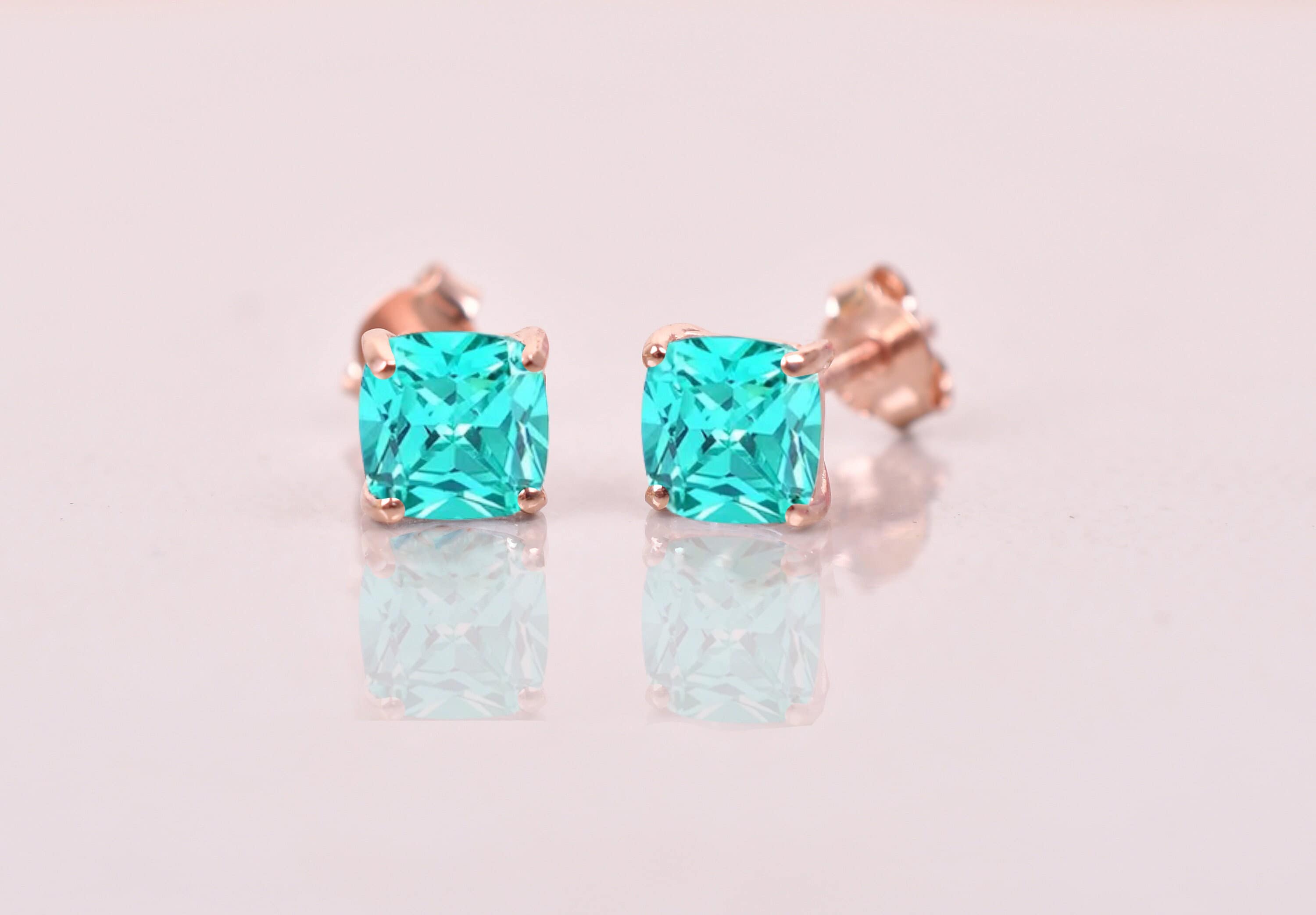 Paraiba Tourmaline Stud Earring, Birthday Gifts, Earring For Women, Rose Gold Earring, Bridal Jewelry, Solitaire Earring, Anniversary Gifts