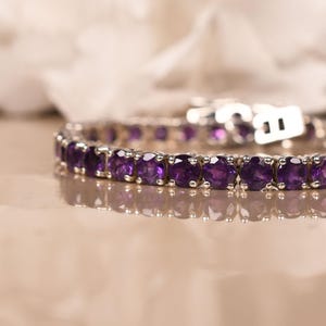 Purple Amethyst Bracelet, Personalized Gifts, Round Tennis Bracelet for Women, Amethyst Bracelet, Birthstone Jewelry, Birthday Gifts For her
