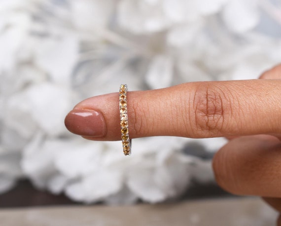 Madeira Citrine Full Eternity Band, Sterling Silver Stacking Ring