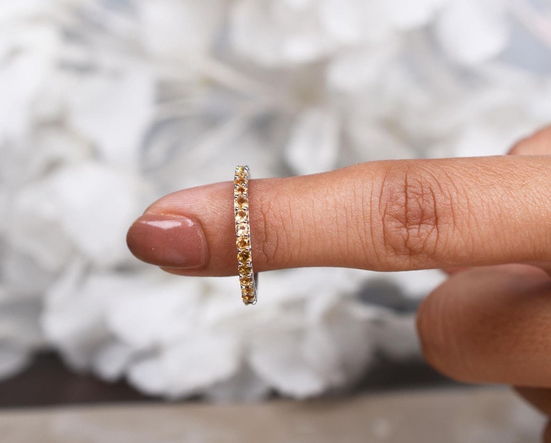 Madeira Citrine Full Eternity Wedding Band, Citrine Band, Promise band ring Stacking Band, Birthstone Jewelry, Bridal Ring, Anniversary Gift