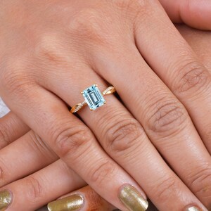 Aquamarine Twist Ring, Beautiful Wedding Engagement Ring, Octagon Shaped Aqua Ring, Anniversary Ring, 14K Yellow Gold Proposal Ring, Jewelry
