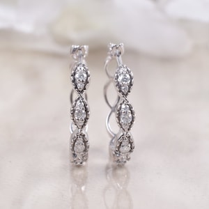 14K White Gold Moissanite Earring, Drop and Dangle Earring, Diamond Hoop Earring, Anniversary Gifts, Women Jewelry, Bridal Earring, Gifts