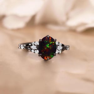 Black Opal Wedding Ring, Anniversary Ring For Her Women, Opal Black Gold Ring, Natural Black Opal Ring, Promise Ring, Opal Jewelry, Gifts