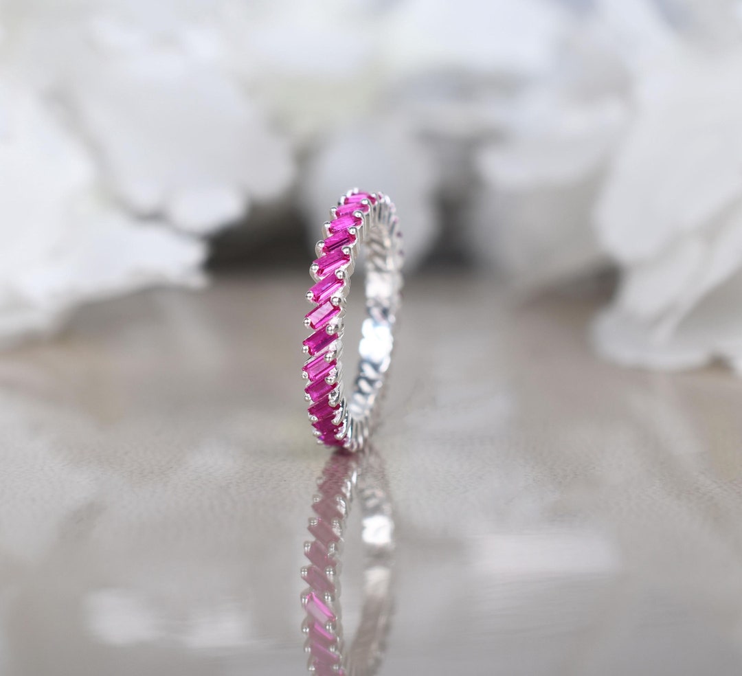 Ruby Baguette Eternity Band, 14k White Gold Stacking Ring - Etsy