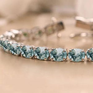 Natural Moss Agate Bracelet For Women, Oval Shape Moss Agate Tennis Bracelet, Green Gemstone Bracelet, Bridal Jewelry, Wedding Gifts for her