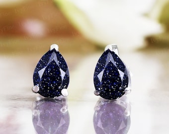 Blue Sandstone Earring, Pear Shaped earring, Everyday Earring Stud, Blue Sandstone Earring, Solitaire Earring, Anniversary Gifts For Her