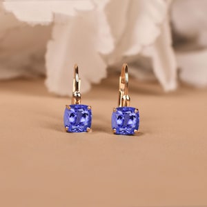 Tanzaniet leverback oorbellen, bruidsoorbel, kussenoorbellen, bruidssieraden, verjaardagscadeaus voor haar