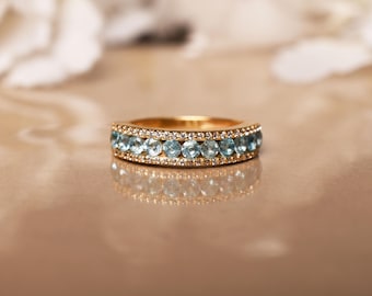Swiss Blue Topaz Engagement Ring, Yellow Gold Plated, Sterling Silver