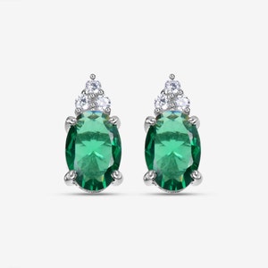 Green Emerald wedding Earring, Birthstone jewelry, Emerald Stud Earring, Birthday Anniversary gifts, Women&#39;s stud, bridal earrings, everyday