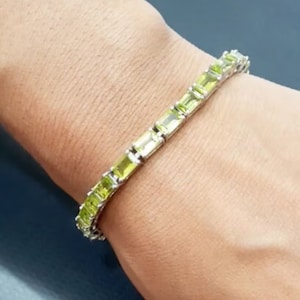 Achthoekige peridotarmband, tennisarmband, peridoot-ketting, bruiloft bruidssieraden, armband voor vrouwen, geboortesteensieraden, cadeau