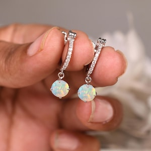 Round Shape White Opal Lever back Earring, Opal Drop Earring, Bridal Earring Gift, Fire Opal Dangle Earring, Opal Jewelry Gifts For Birthday