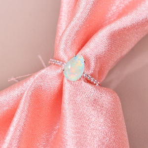 14K Opal Anniversary Ring, Everyday Dainty Opal Ring, Bridesmaid Gifts, Natural Opal Engagement Ring, White Opal Pear Ring, Gifts For Mother