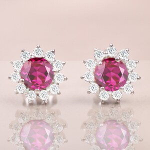 Ruby Stud Earring, Birthday gifts, Ruby Flower earrings, 925 Sterling Silver earring, bridal earrings, Birthstone jewelry, anniversary gifts