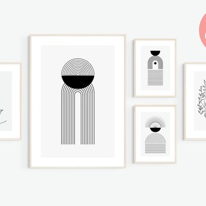Gallery Wall Set of 5 | Abstract Line Wall Art Print | Minimlaist Digital Wall Art & Poster | Digital Download - Printable Wall Art