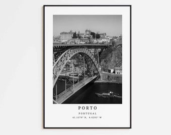 Porto-Druck, Brücke Porto Dom Luis, Schwarz-Weiß-Druck, Portugal-Poster, Reiseposter