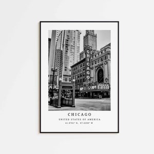 Chicago Poster, Chicago theater print, Chicago art print, Black and White print, Travel print