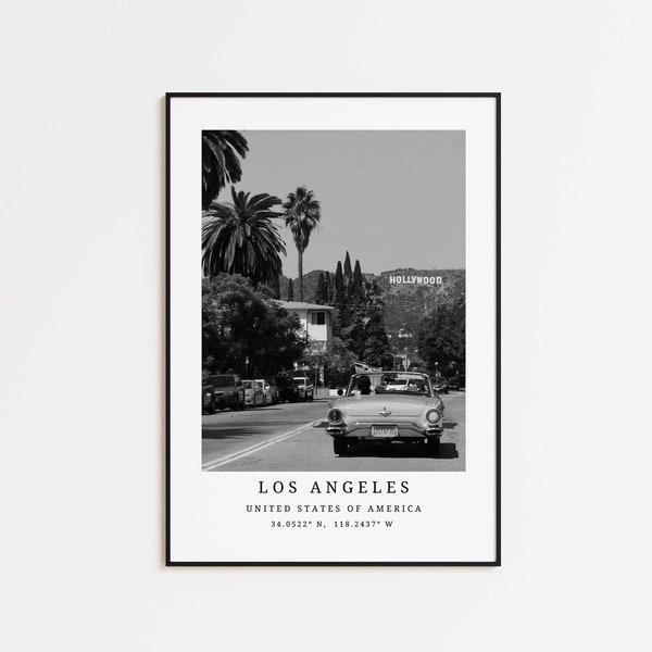 Los Angeles poster, Hollywood poster, Californië print, zwart-wit print, reisprint