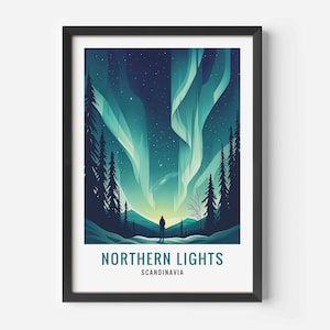Stampa dell'aurora boreale, poster dell'aurora boreale, stampa della Scandinavia, arte murale della Norvegia, poster di viaggio