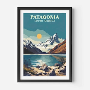 Patagonia Print, Patagonia Poster, Retro Travel Poster, Patagonia wall art, Travel print