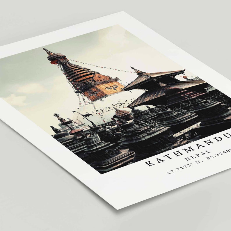 Kathmandu Print, Kathmandu Poster, Kathmandu Stupa, Nepal Travel Poster