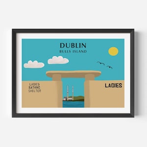 Stampa di Bulls Island, stampa di Dublino, poster dell'Irlanda, nuotata nel mare di Dublino, poster di viaggio