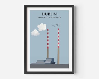 Stampa dei camini di Poolbeg: Poster di viaggio a Dublino