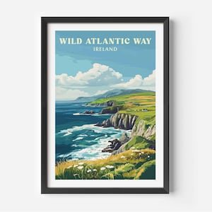 Stampa Wild Atlantic Way, Poster Irlanda, Poster paesaggio irlandese, Wild Atlantic Way Retro, Poster di viaggio