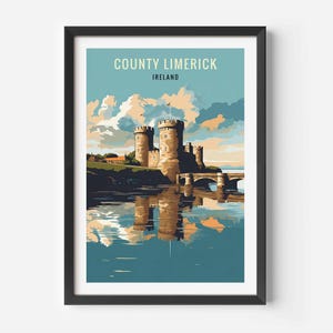 County Limerick Print, Ireland Poster, Limerick Poster, King John&#39;s castle, Travel poster