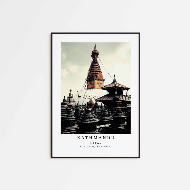 Kathmandu Print, Kathmandu Poster, Kathmandu Stupa, Nepal Travel Poster