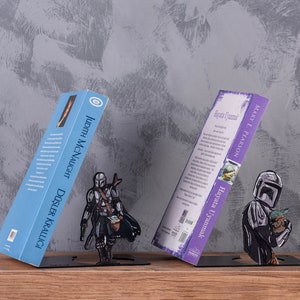 Mandalorian Metal Bookend, May The Force Be With You ,Star Wars Metal Bookend, Bounty Hunter, Decorative Bookends, Metal Decor, Beskar Armor image 3