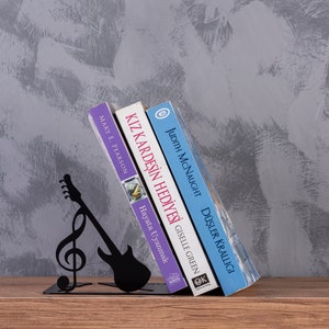 Electric Guitar Bookend Metal Book Holder, Music Bookends, Decorative Bookends, Treble Key, Bass Key, Music Note Bookend, Symphony Bookends