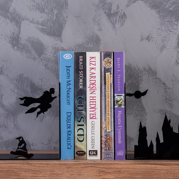 Wizard Bookend Metal Book Holder,Harry Bookends, Decorative Bookends,Metal Decor, Hogwarts,Magic Lovers, Bookrest, Bookworm Gift,Serre Livre