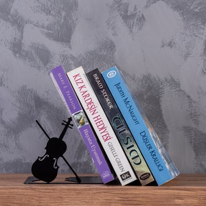 Violin Bookend Metal Book Holder, Music Bookends, Decorative Bookends, Christmas, Treble Key, Bass Key, Music Note Bookend,Symphony Bookends