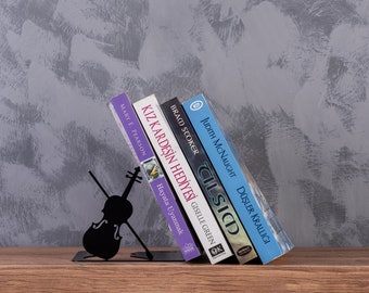 Violin Bookend Metal Book Holder,Music Bookends, Decorative Bookends, Metal Decor,Treble Key, Bass Key, Music Note Bookend,Symphony Bookends