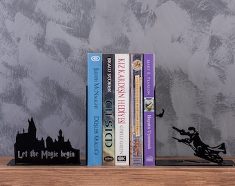 Tovenaarsboekensteunen: Matzwarte metalen boekenhouder, magisch cadeau, Harry