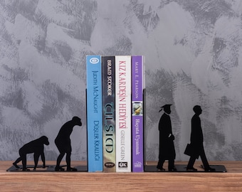 Evolution Bookends: Darwin's Journey, Matte Black Metal Book Rest