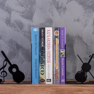 Music Bookend, Metal Book Holder, Christmas Gift, Treble Key, Bass Key, Music Note Bookend, Symphony Bookends, Violin, Classical Guitar