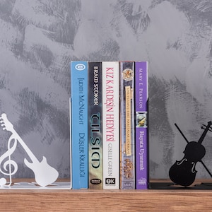 Music Bookend, Metal Book Holder, Christmas Gift, Treble Key, Bass Key, Music Note Bookend, Symphony Bookends, Violin, Electric Guitar