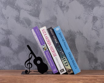 Classical Guitar Bookend,Metal Book Holder, Music Bookends, Metal Decor,Treble Key, Bass Key, Music Note Bookend,Symphony Bookends, Bookrest