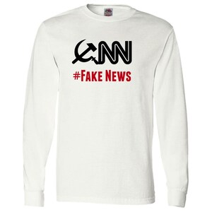 CNN #Fake News Network Adult Long Sleeve Tee - Fake News Media Novelty T-Shirt - Makes a Great Gift