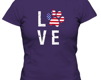 Patriotic Paw Dog Love Adult Ladies Classic Dog TShirt - Cool Dog T Shirt - A Great T-Shirt That is a Perfect Gift For Dog Owners