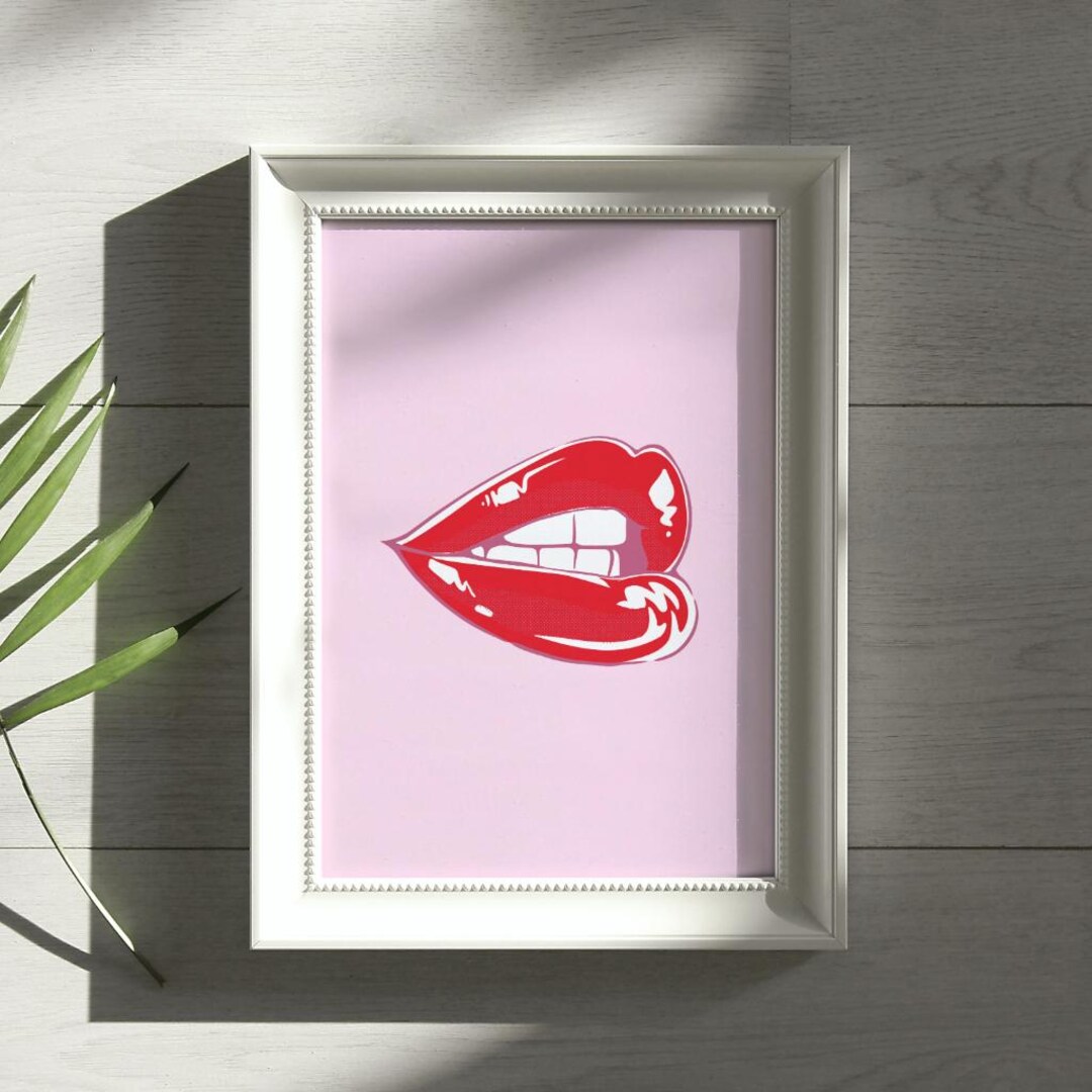 Bold Red Lips Pop Art Print - Retro Style Lip Illustration Wall Decor ...