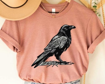 Crow Shirt for Women Raven Bird Shirt Black Crows Shirt Witchy Clothing Crow Graphic Shirt