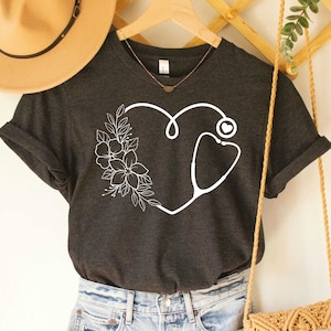 Floral Stethoscope Shirt Cute Nurse T-Shirt Nursing School Gift  Nursing Student Shirt Nurse Graduate Shirt