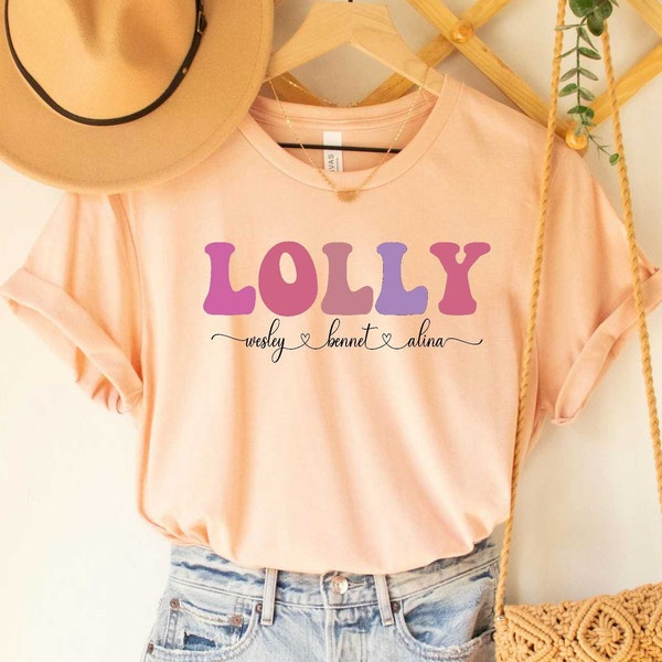 Lolly Shirt for Grandma with Children Names Custom Lolly t Shirt PErsonalized Grandkids Names Lolly T Shirts