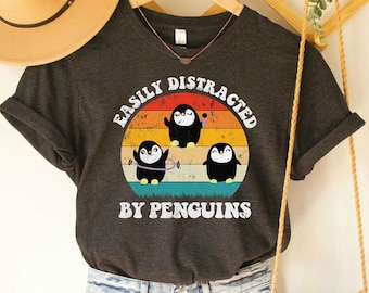 Easily Distracted by Penguins Shirt Retro Penguin Shirt Antartica Shirt Penguin Lover Shirt