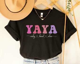 Custom Yaya T-Shirt with Grandkids Names, Bella Canvas Tee