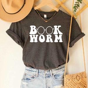 Book Worm Shirt, Cute Reader Shirt with Glasses, Book Lover Gift