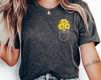 Sunflower Pocket Graphic Shirt - Bella Canvas Floral Tee