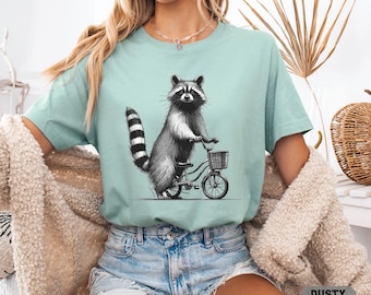 Raccoon On Bicycle Shirt - Funny Meme Lover Gift - Biking Animal Tee